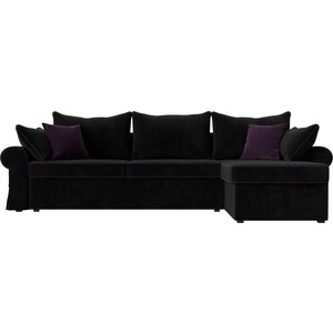 фото Диван угловой лига диванов элис велюр черный с фиолетовыми подушками правый угол