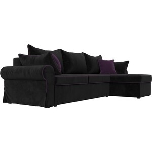 фото Диван угловой лига диванов элис велюр черный с фиолетовыми подушками правый угол