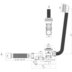 Слив-перелив для ванны АНИ пласт регулируемый Клик-клак с гибкой трубой (сетка) (EC255S)
