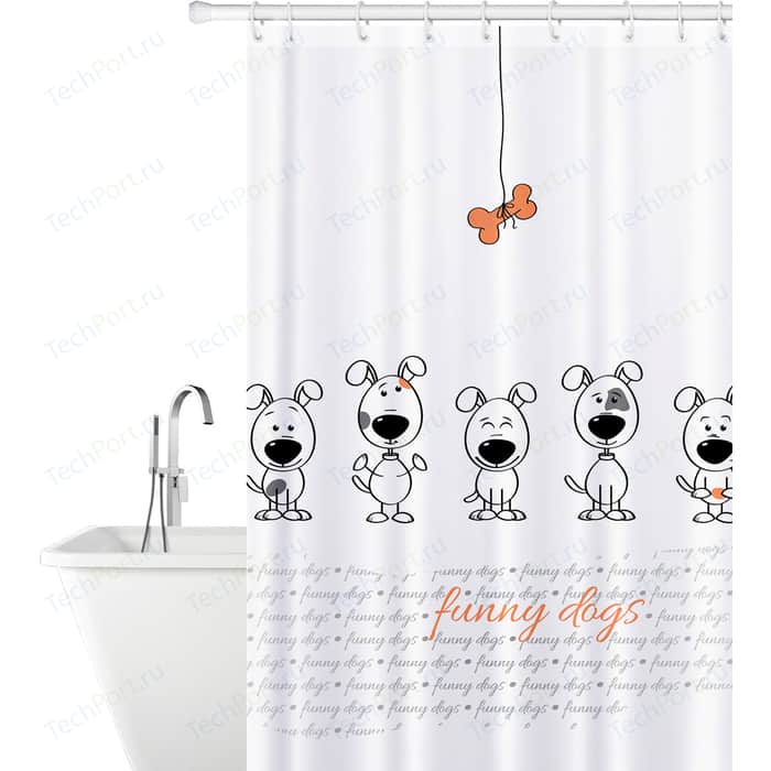 Штора для ванной комнаты Tatkraft FUNNY DOGS тканевая со специальной водоотталкивающей пропиткой и антигрибковым покрытием (18136)