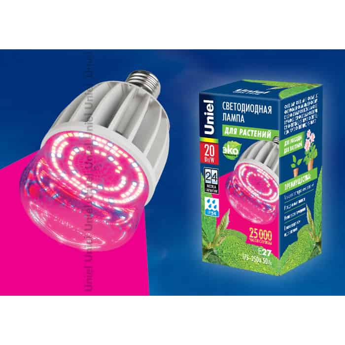 Светодиодная лампа для растений Uniel LED-M80-20W/SP/E27/CL ALS55WH