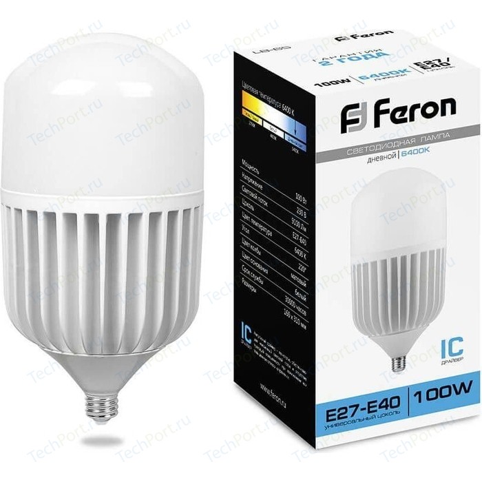 Лампа светодиодная Feron LB-65 25827 E27-E40 100W 6400K Цилиндр Матовая