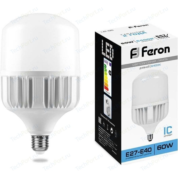 Лампа светодиодная Feron LB-65 25782 E27-E40 60W 6400K Цилиндр Матовая