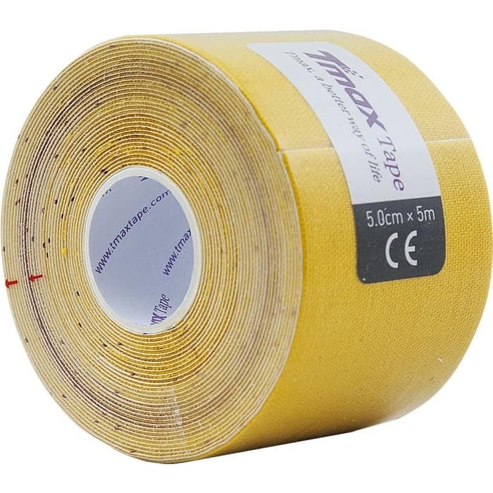 Тейп кинезиологический Tmax Extra Sticky Yellow (5 см x 5 м), 423174, желтый тейп кинезиологический tmax extra sticky biege 7 5 см x 5 м 423914 телесный
