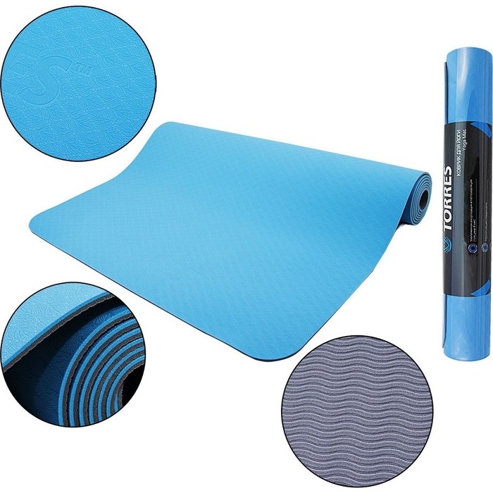 Коврик для йоги Torres Comfort 4, TPE 4 мм, сине-серый