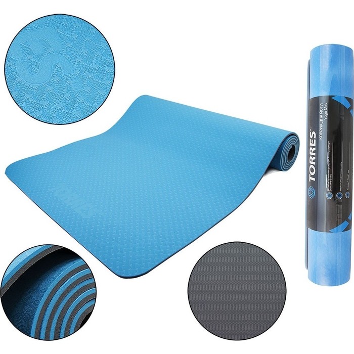 Коврик для йоги Torres Comfort 6, TPE 6 мм, сине-серый