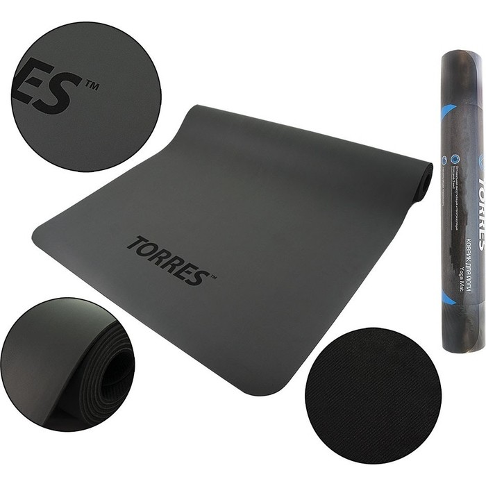 Коврик для йоги Torres Pro, PU/Rubber 3 мм, серый