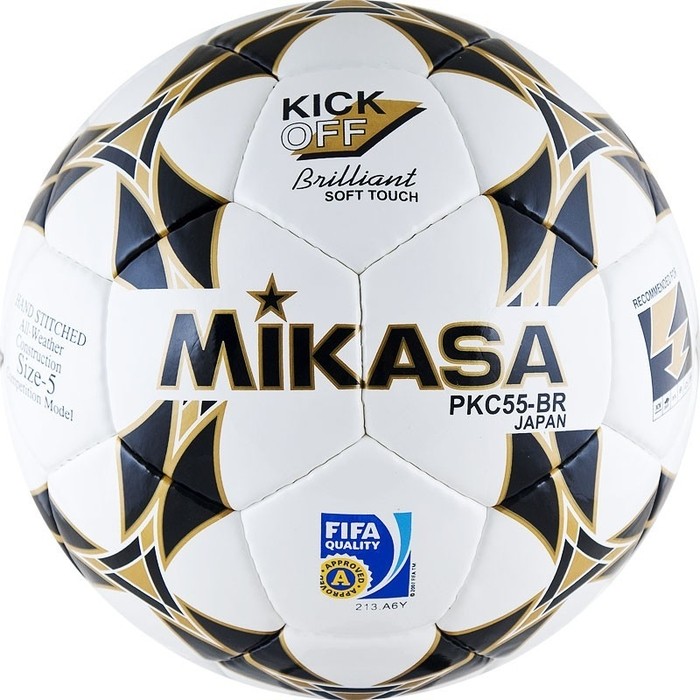Мяч футбольный Mikasa PKC55BR-1, р.5, серт. FIFA Quality (FIFA Inspected), белый/черный-золотой