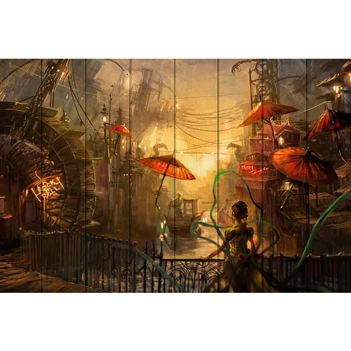 Картина на дереве Дом Корлеоне Красные зонтики 80x120 см
