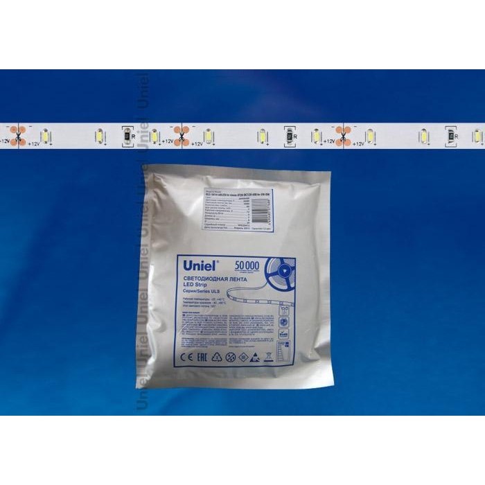 Светодиодная лента Uniel ULS-3014-60LED/m-6mm-IP20-DC12V-6W/m-5M-DW ledron mw 3014
