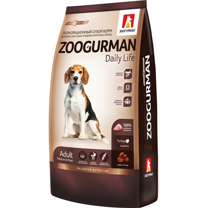 Сухой корм Зоогурман Daily Life Индейка для взрослых собак средних и крупных пород 12кг