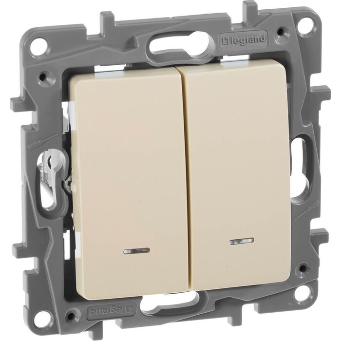 Переключатель Legrand двухклавишный Etika с подсветкой 10A 250V слоновая кость 672316