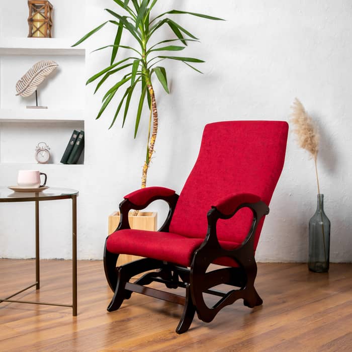 Кресло- маятник Мебелик Санторини ткань бордо, каркас орех
