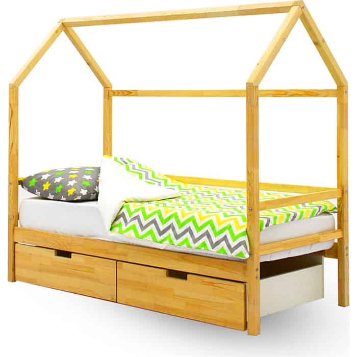 Детская кровать-домик Бельмарко Svogen натура (без покрытия) + ящики 2 шт