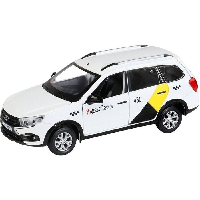 Машина Автопанорама Яндекс.Такси LADA GRANTA CROSS, белый, масштаб 1:24, свет, звук, инерция - JB1251346