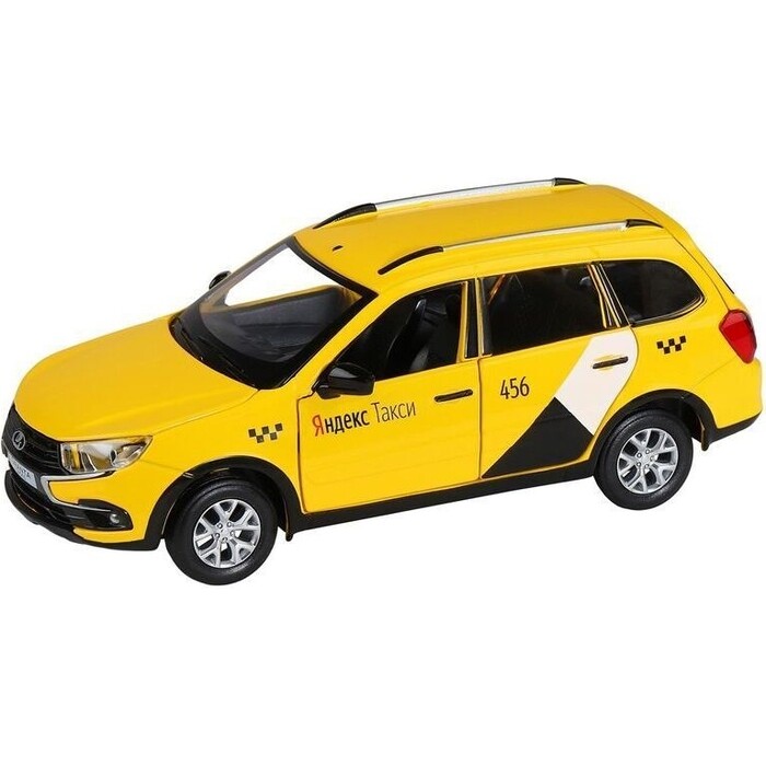 Машина Автопанорама Яндекс.Такси LADA GRANTA CROSS, желтый, масштаб 1:24, свет, звук, инерция - JB1251347