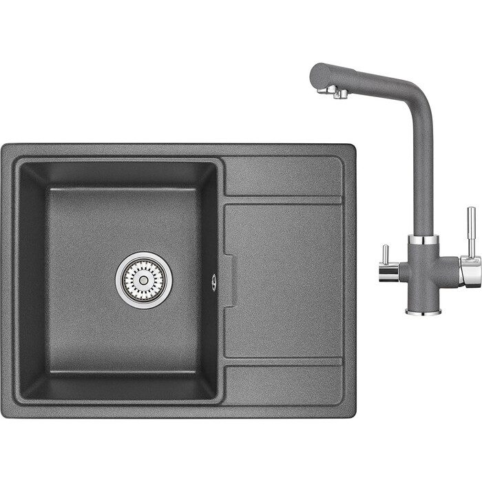 Кухонная мойка и смеситель Granula GR-6503, GR-2015 графит
