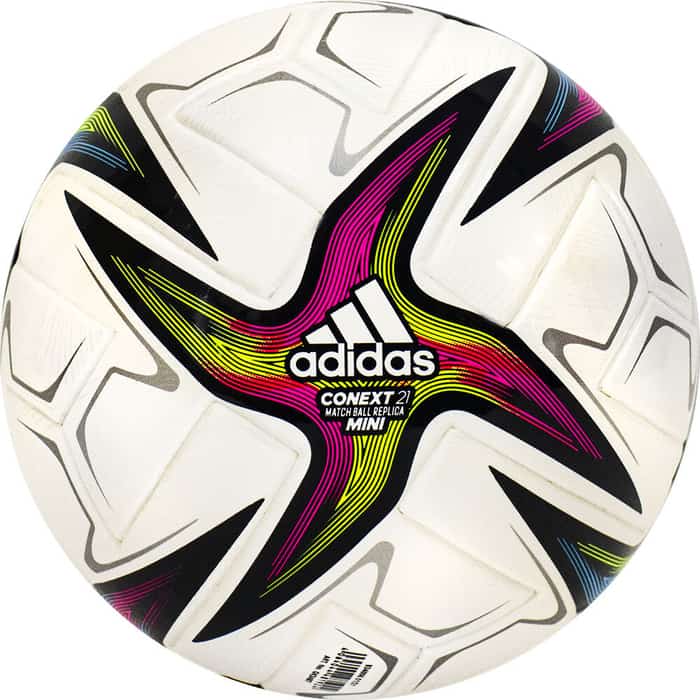 Мяч футбольный сувенирный Adidas Conext 21 Mini, арт. GK3487, р.1, ТПУ, 6 пан, термосш, бело-желто-красно-сине-зеленый футбольный мяч adidas conext 19 omb dn8633