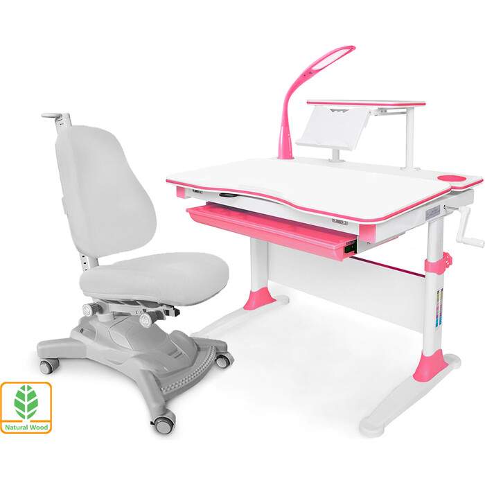 Комплект Mealux EVO Evo-30 PN (Evo-30 PN + Y-418 G) (стол+полка+кресло+чехол+лампа) белая столешница (дерево) пластик розовый