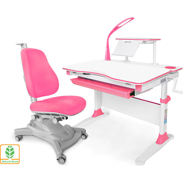 Комплект Mealux EVO Evo-30 PN (Evo-30 PN + Y-418 KP) (стол+полка+кресло+чехол+лампа) белая столешница (дерево) цвет пластика розовый