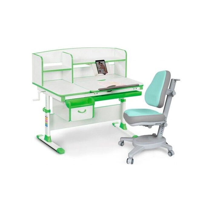 Комплект Mealux EVO Evo-50 Z (Evo-50 Z + Y-110 TG) (стол+полка+кресло+чехол) белая столешница, цвет пластика зеленый