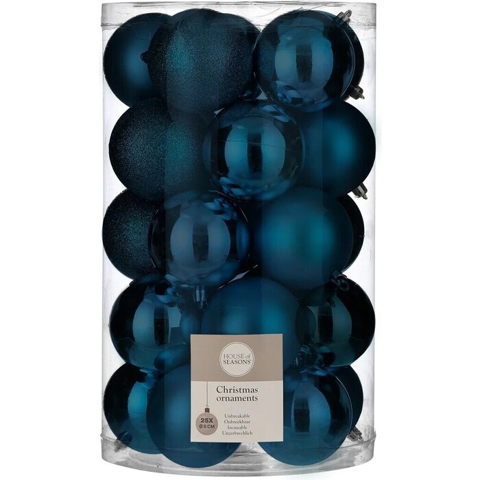 Фото - Набор елочных шаров House of Seasons d 8 см 25 шт., темно-синий в прозрачной упаковке набор елочных шаров snowmen карамель е96716 пудра 8 см 2 шт