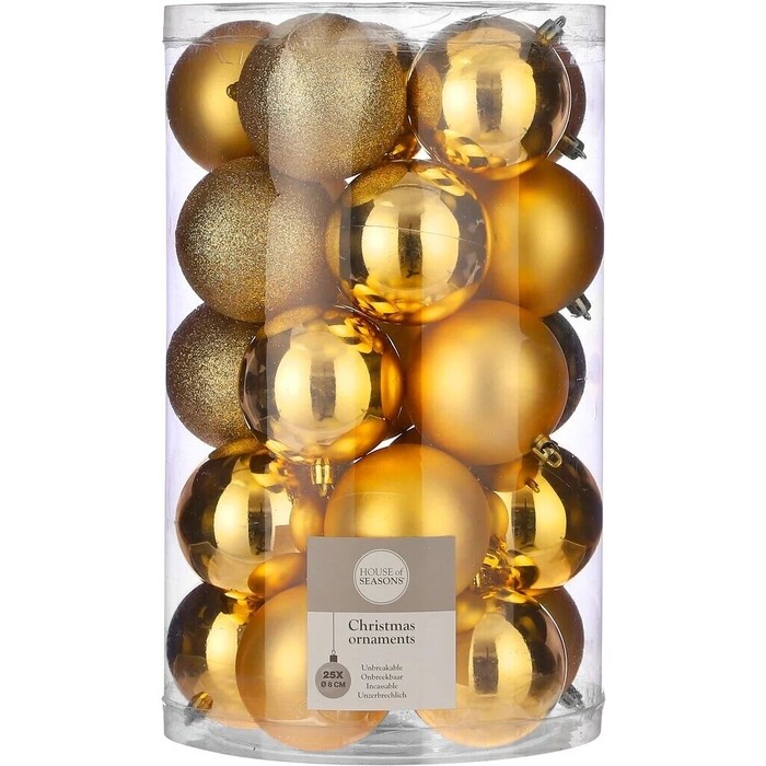 Фото - Набор елочных шаров House of Seasons d 8 см 25 шт., желтый в прозрачной упаковке набор елочных шаров snowmen карамель е96716 пудра 8 см 2 шт
