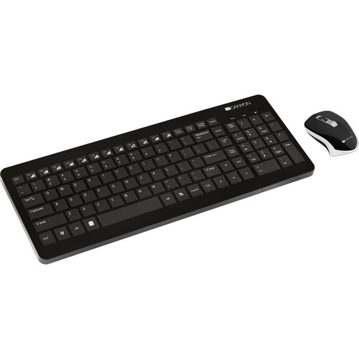 Комплект Canyon 2.4GHz wireless combo-set, keyboard 105 keys, chocolate key caps, RU layout (black), mouse adjustable DPI 80 (CNS-HSETW3-RU)