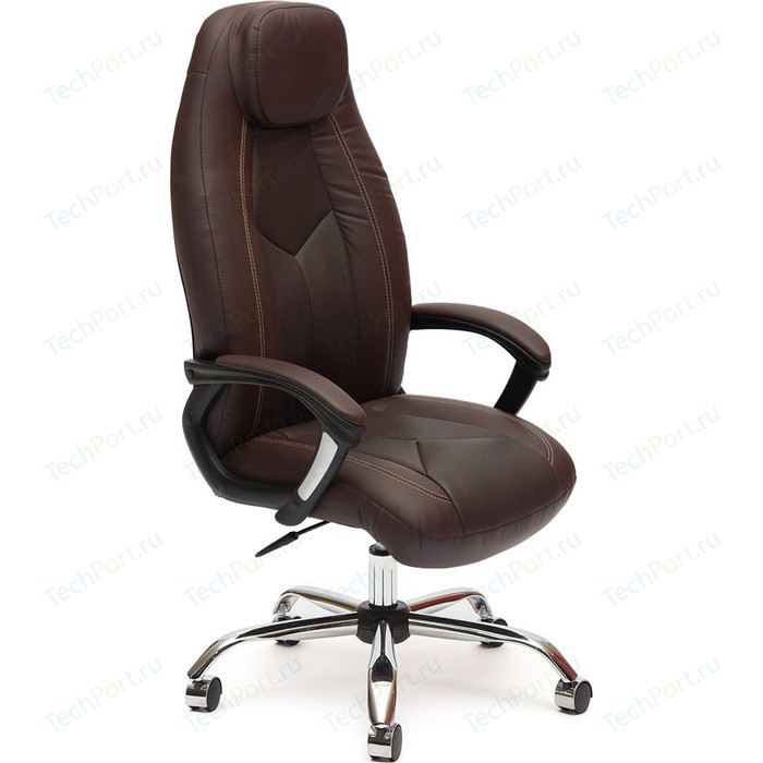 Кресло TetChair BOSS хром кож/зам, коричневый/коричневый перфорированный, 36-36/36-36/06 кресло tetchair baron кож зам коричневый коричневый перфорированный 36 36 36 36 06