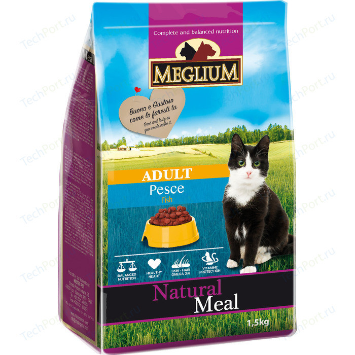 Фото - Сухой корм MEGLIUM Natural Meal Cat Adult Fish с рыбой для взрослых кошек 1,5кг (MGS0201) meglium сухой корм meglium adult для взрослых кошек с чувствительным пищеварением с рыбой 1 5 кг