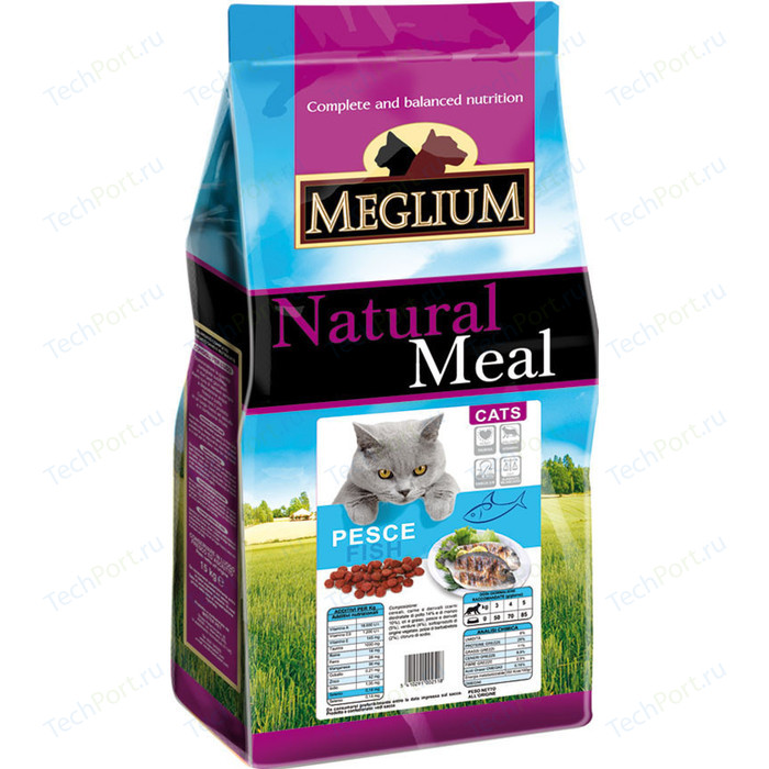 Фото - Сухой корм MEGLIUM Natural Meal Cat Adult Fish с рыбой для взрослых кошек 15кг (MGS0215) meglium сухой корм meglium adult для взрослых кошек с чувствительным пищеварением с рыбой 1 5 кг