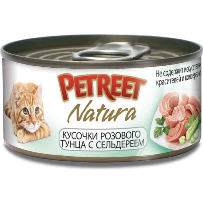 Консервы Petreet Natura кусочки розового тунца с сельдереем для кошек 70г