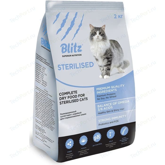 Сухой корм Blitz Petfood Superior Nutrition Adult Cats Sterilised с индейкой для стерилизованных кошек 2кг