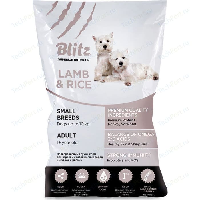 Сухой корм Blitz Petfood Superior Nutrition Adult Dog Small Breeds up to10kg with Lamb & Rice с ягненком и рисом для собак мелких пород 7кг