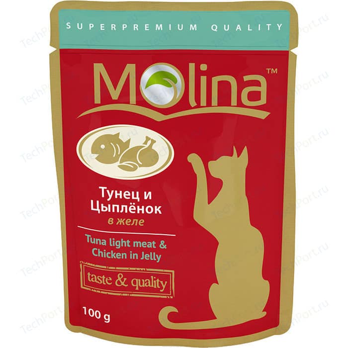 Паучи Molina Taste & Quality Tuna Light Meat Chicken in Jelly тунец и цыпленок в желе для кошек 100г (1075)