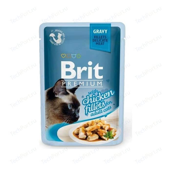 Паучи Brit Premium GRAVY with Chicken Fillets for Adult Cats кусочки в соусе с куриным филе для взрослых кошек 85г (518524)