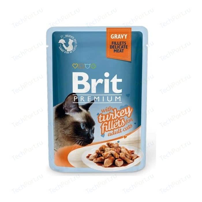 Паучи Brit Premium GRAVY with Turkey Fillets for Adult Cats кусочки в соусе с филе индейки для взрослых кошек 85г (518531)