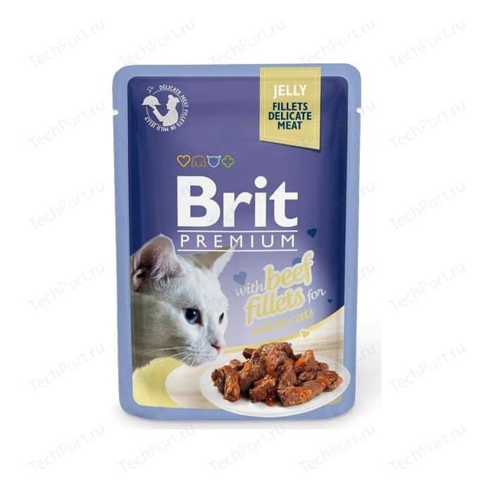 Паучи Brit Premium JELLY with Beef Fillets for Adult Cats кусочки в желе с говяжим филе для взрослых кошек 85г (518470)