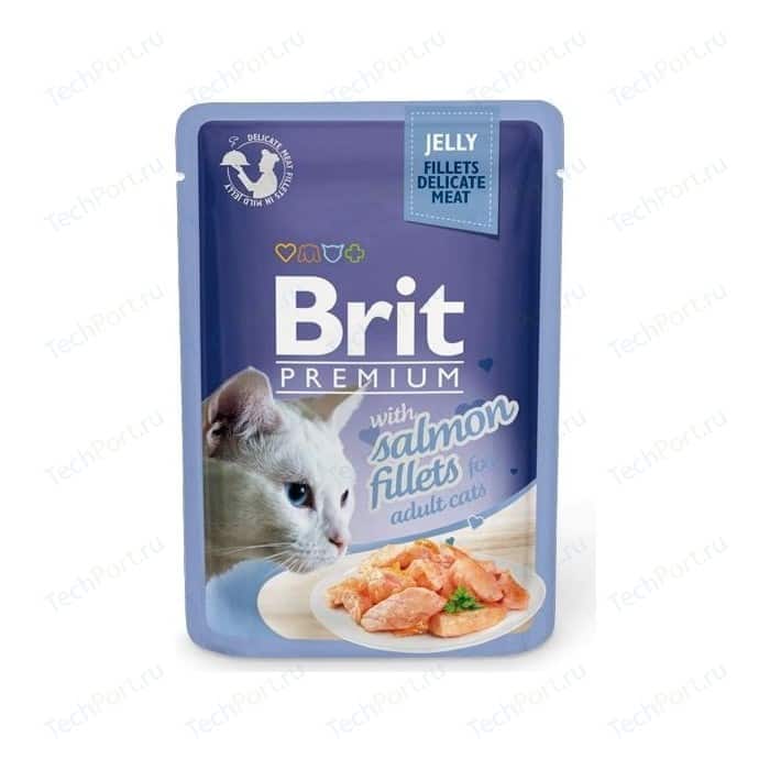 Паучи Brit Premium JELLY with Salmon Fillets for Adult Cats кусочки в желе с филе лосося для взрослых кошек 85г (518487)