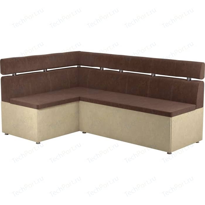 Кухонный угловой диван Мебелико Классик микровельвет коричнево/бежевый левый