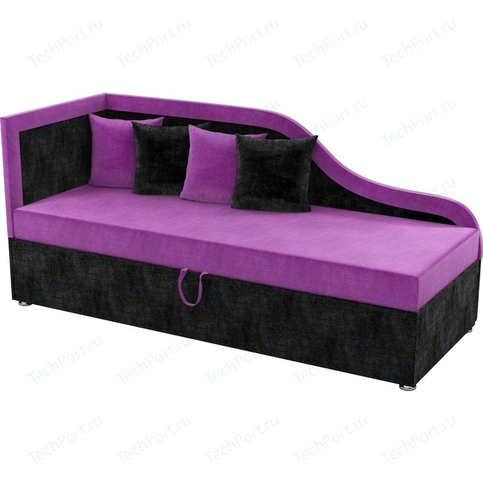 Детский диван Мебелико Дюна микровельвет фиолетово-черный левый угол