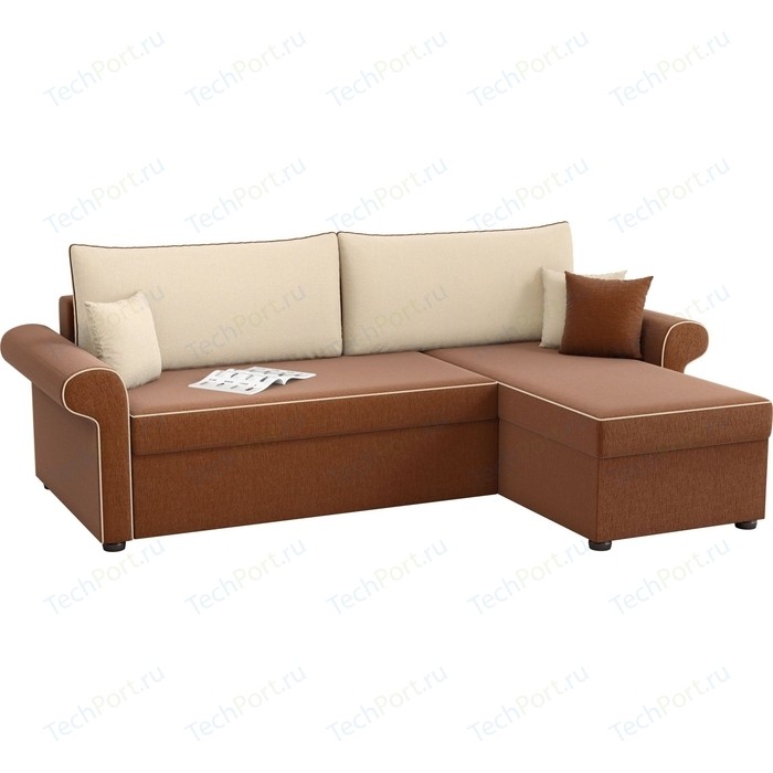Угловой диван Мебелико Милфорд рогожка коричнево-бежевый правый угол