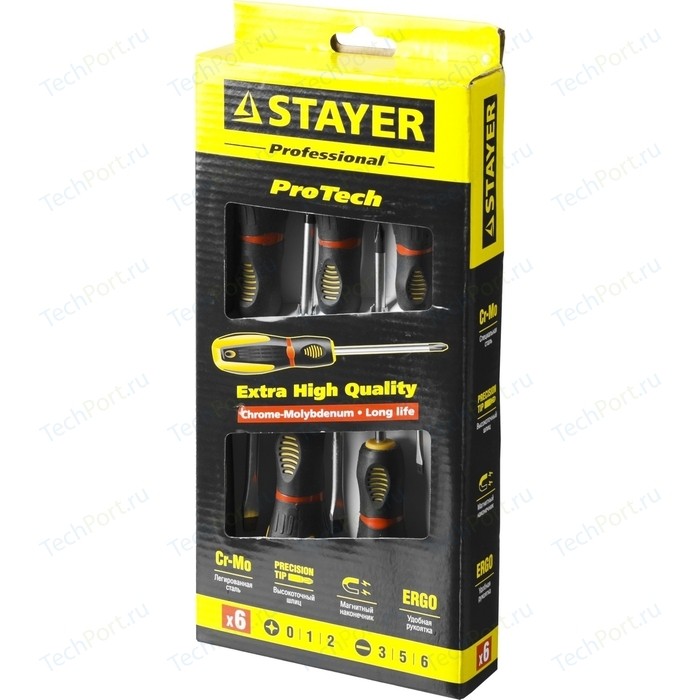 Набор отверток Stayer Professional PROTech 6 шт (25133-H6_z02) набор отверток stayer 100 250в cr v stayer 25145 h6 z01 диэлектрические тестер 6 шт