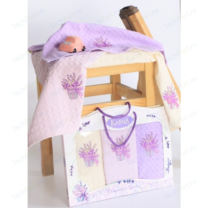 Набор кухонных полотенец Karna махровые c вышивкой Lavender 45x65 см 3 штуки (2638)
