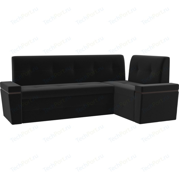 Кухонный угловой диван Мебелико Деметра микровельвет (черный) правый угол