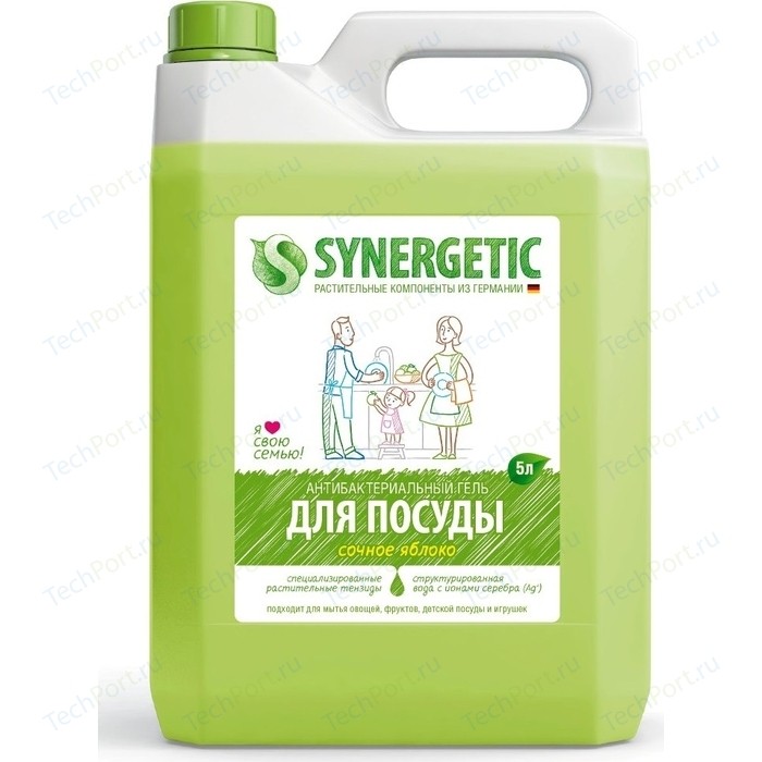 Средство для мытья посуды Synergetic ЯБЛОКО, концентрированное, 5 л средства для мытья посуды synergetic средство для мытья посуды synergetic лимон 1 л