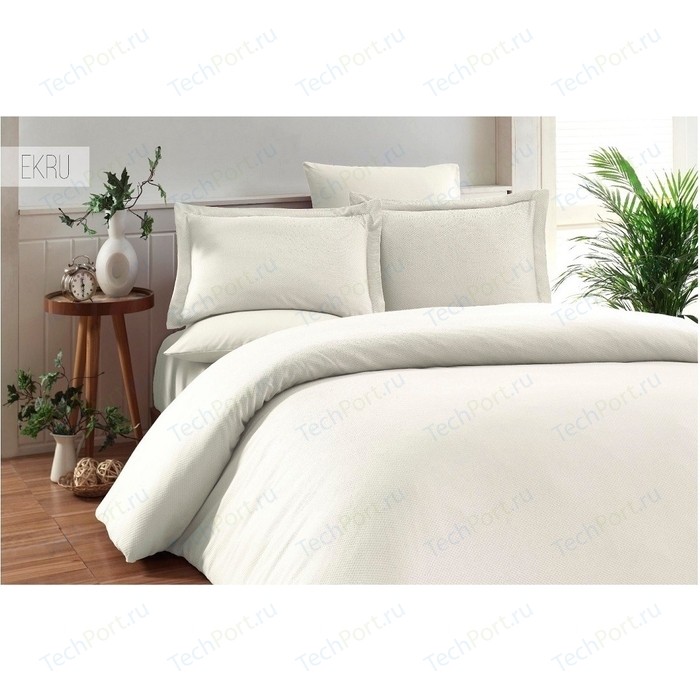 Комплект постельного белья Karna Евро, бамбук/хлопок, Ruya (3092/CHAR003) Экрю