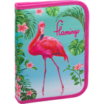 Пенал BERLINGO 1 отделение Flamingo, дополнительная откидная секция, полиэстер