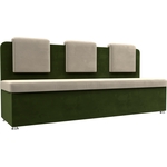 Кухонный прямой диван АртМебель Маккон 3-х местный микровельвет бежевый/зеленый