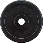 Диск обрезиненный Torres 2,5 кг 25мм, металл в резиновой оболочке, черный